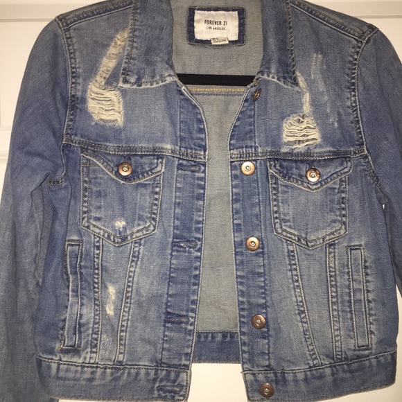 Forever 21 Distressed Denim Jacket Size Small - Picture 5 of 6
